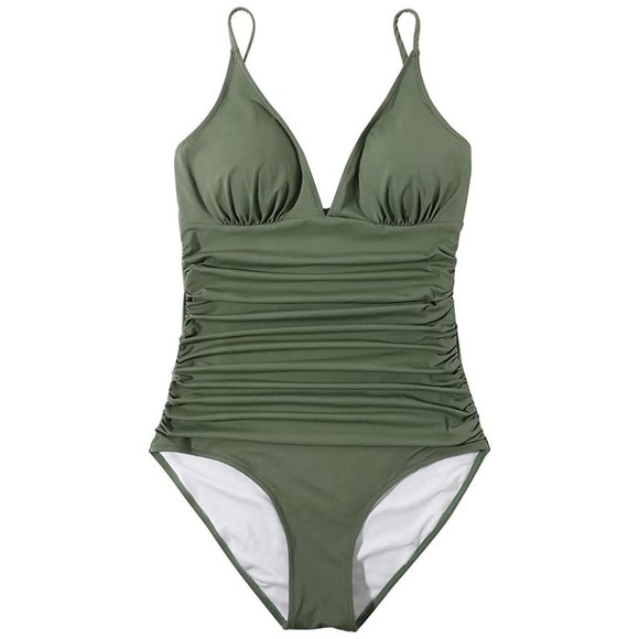 NEW Green Women's One Piece Swimsuit Tummy Control V Neck Bathing Suit sz M - Picture 7 of 10